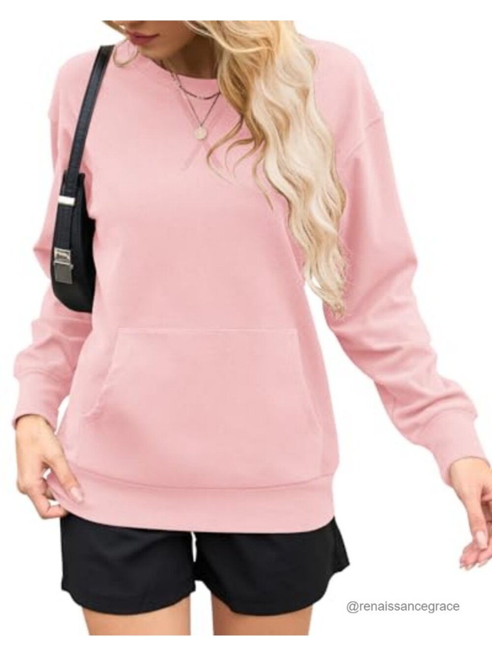 Oversized Crewneck Sweatshirt Lightweight Pullover Kangaroo Pocket